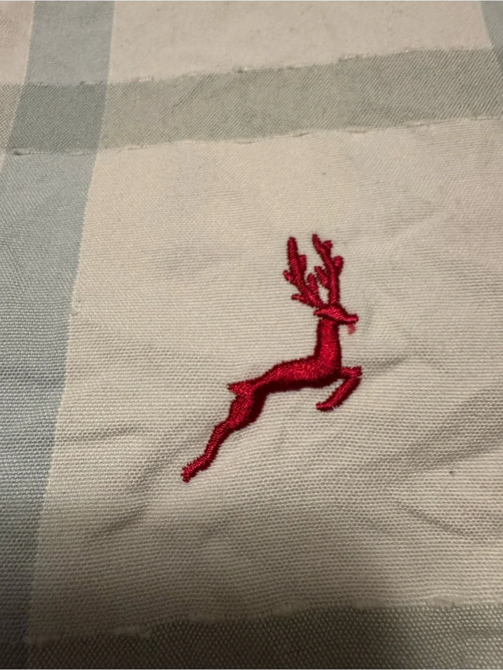Embroidered Reindeer Plaid Holiday Table Runner (16